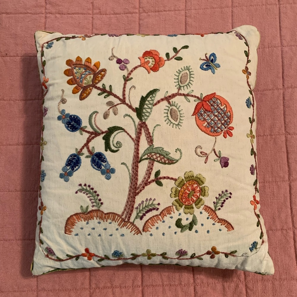 Vtg Handmade 12” Embroidered Pillow